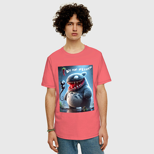 Мужская футболка оверсайз Ventotoro - we are Venom meme / Коралловый – фото 3