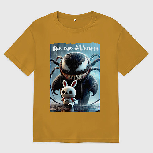 Мужская футболка оверсайз Мультяшный Веном присмотрел себе кролика - мем / Горчичный – фото 1