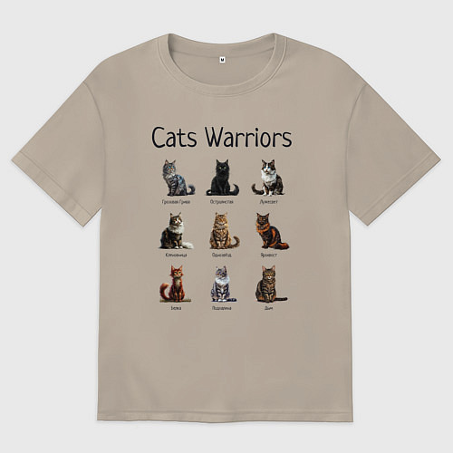 Мужская футболка оверсайз Коты воители / Миндальный – фото 1
