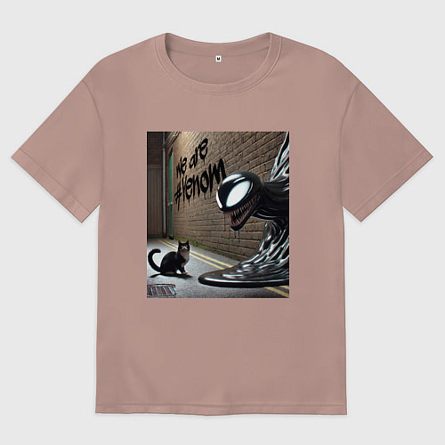 Мужская футболка оверсайз Cat and Symbiote - we are Venom meme / Пыльно-розовый – фото 1