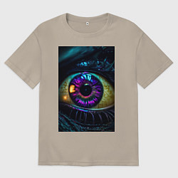 Футболка оверсайз мужская Глаз фиолетовый, цвет: миндальный