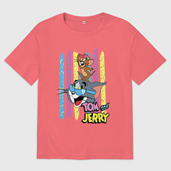Мужская футболка оверсайз Том и Джерри - полосы