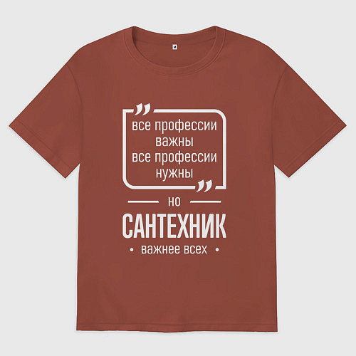 Мужская футболка оверсайз Сантехник нужнее всех / Кирпичный – фото 1