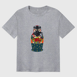 Мужская футболка оверсайз Матрёшка в противогазе