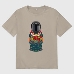 Мужская футболка оверсайз Матрёшка мотоциклист