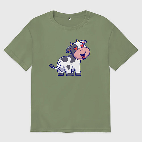 Мужская футболка оверсайз Влюблённая коровка / Авокадо – фото 1