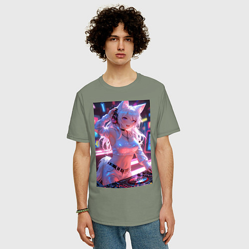 Мужская футболка оверсайз Лиса диджей в клубе / Авокадо – фото 3