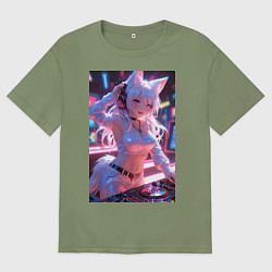 Футболка оверсайз мужская Лиса диджей в клубе, цвет: авокадо