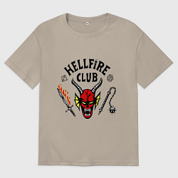 Футболка оверсайз мужская Stranger things - hellfire club, цвет: миндальный