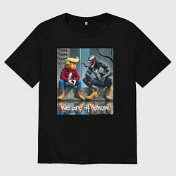 Мужская футболка оверсайз Дональд Трамп и Веном - серьёзный разговор