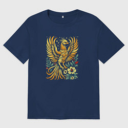 Мужская футболка оверсайз Птица феникс с цветами