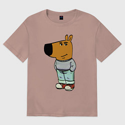 Футболка оверсайз мужская Capybara - chill guy meme, цвет: пыльно-розовый