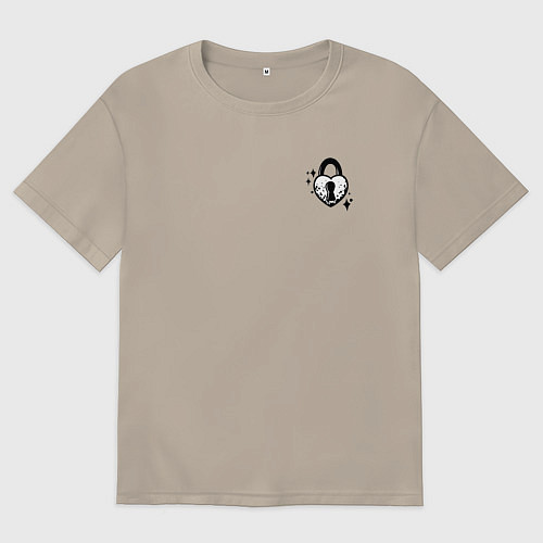 Мужская футболка оверсайз Сердце под замком / Миндальный – фото 1