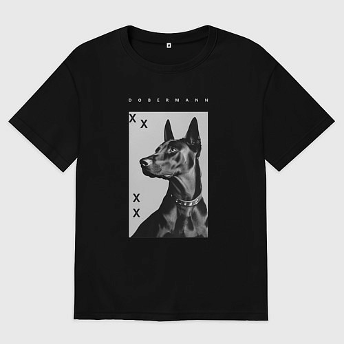 Мужская футболка оверсайз Порода собаки - Доберман - половинка для пары / Черный – фото 1