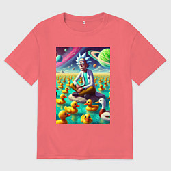 Мужская футболка оверсайз Рик Санчес медитирует на утиной планете - нейроарт