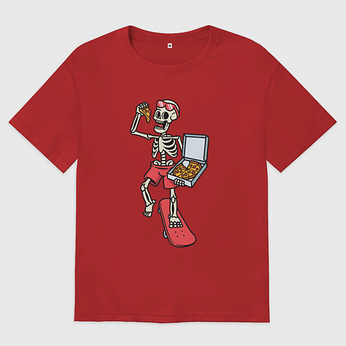 Мужская футболка оверсайз Скейтер с пиццей / Красный – фото 1