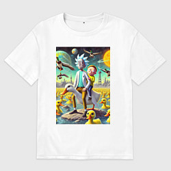 Мужская футболка оверсайз Рик и Морти сидят на утке на одноимённой планете