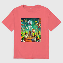 Мужская футболка оверсайз Рик и Морти среди уток - нейроарт