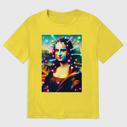 Мужская футболка оверсайз Мона Лиза и неоновые кубики - стилизация