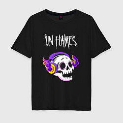 Футболка оверсайз мужская In Flames - неоновый череп, цвет: черный