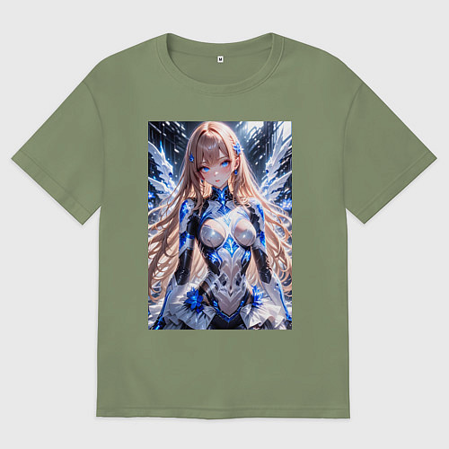 Мужская футболка оверсайз Девушка с кибернетическими крыльями / Авокадо – фото 1