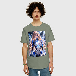 Футболка оверсайз мужская Девушка с кибернетическими крыльями, цвет: авокадо — фото 2