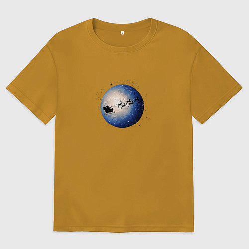 Мужская футболка оверсайз Санта на оленях - темный / Горчичный – фото 1