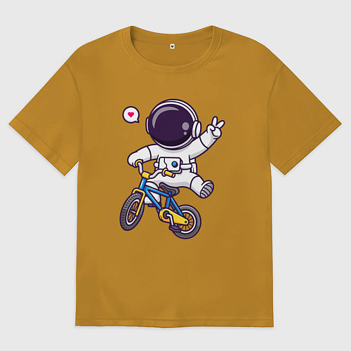 Мужская футболка оверсайз Космонавт на велике / Горчичный – фото 1