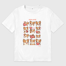 Футболка оверсайз мужская Милая собачка с сердечками, цвет: белый