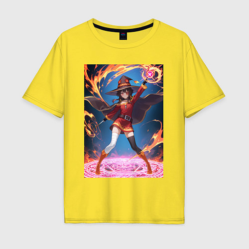 Мужская футболка оверсайз Мегумин колдует взрывную магию / Желтый – фото 1