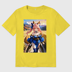 Футболка оверсайз мужская Лиса посреди живописного поля, цвет: желтый
