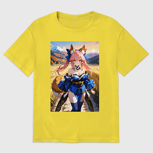 Мужская футболка оверсайз Лиса посреди живописного поля / Желтый – фото 1