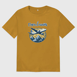 Мужская футболка оверсайз Самолет на фоне гор с фразой: пора в полет