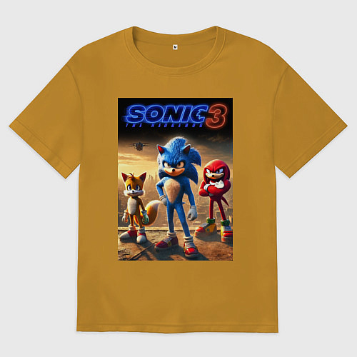 Мужская футболка оверсайз Sonic and his team - movie / Горчичный – фото 1