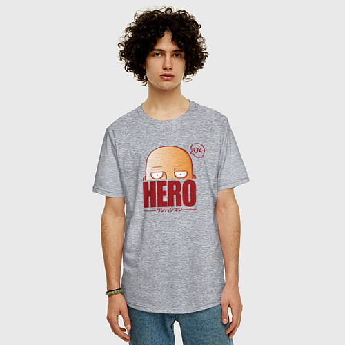 Мужская футболка оверсайз Ванпанч герой hero / Меланж – фото 3