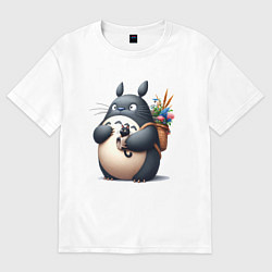 Футболка оверсайз мужская Totoro and black cat - anime, цвет: белый