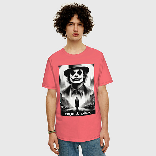 Мужская футболка оверсайз Movie Joker - folie a deux meme / Коралловый – фото 3