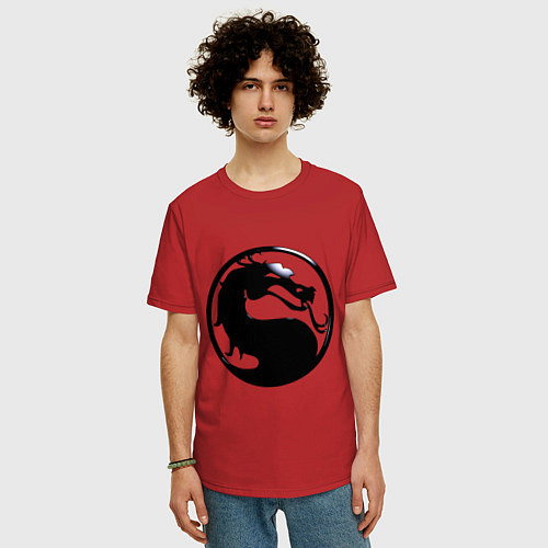 Мужская футболка оверсайз Смертельная битва - логотип / Красный – фото 3