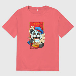 Футболка оверсайз мужская Панда ест лапшу рамен, цвет: коралловый