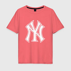 Футболка оверсайз мужская New York yankees - baseball logo, цвет: коралловый