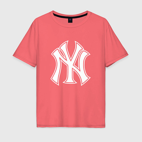 Мужская футболка оверсайз New York yankees - baseball logo / Коралловый – фото 1