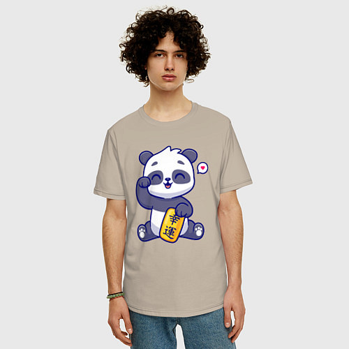 Мужская футболка оверсайз Cute panda / Миндальный – фото 3