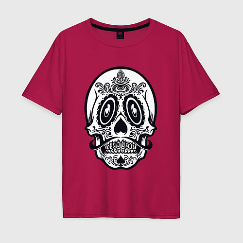 Мужская футболка оверсайз Skull Mexico / Маджента – фото 1