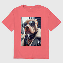 Мужская футболка оверсайз Чувак питбуль в тёмных очках