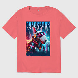 Мужская футболка оверсайз Dude bull terrier - cyberpunk