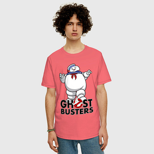 Мужская футболка оверсайз Ghostbusters - stay puft / Коралловый – фото 3