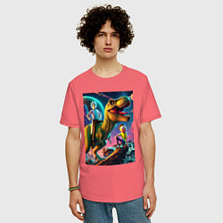 Футболка оверсайз мужская Приключения Рика и Морти на планете динозавров, цвет: коралловый — фото 2