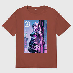 Футболка оверсайз мужская Киберпанк девчонка Барби - нейроарт фантазия, цвет: кирпичный