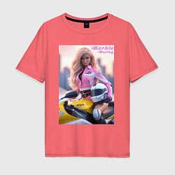Футболка оверсайз мужская Barbie racing - Kawasaki Ninja, цвет: коралловый
