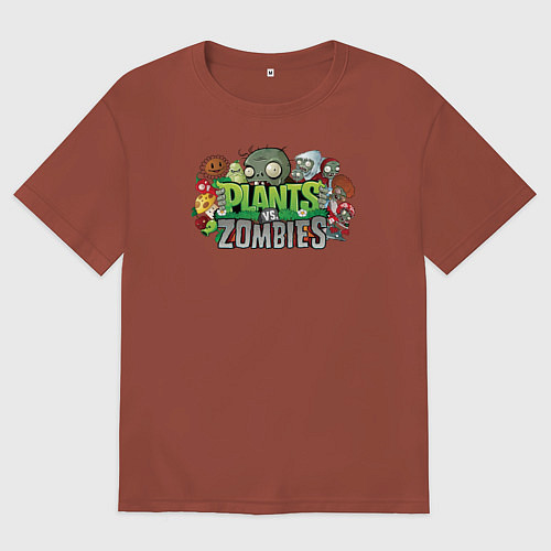 Мужская футболка оверсайз Зомби и растения / Кирпичный – фото 1